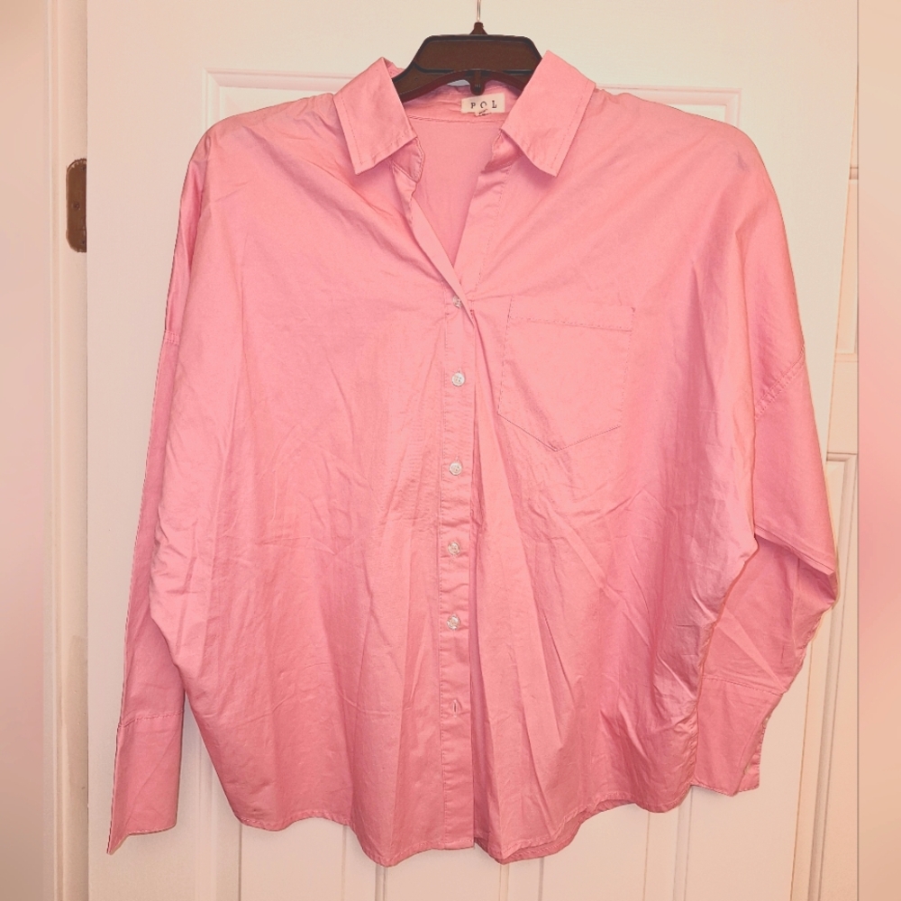 Pol Oversized Pink Button Down Collared Shirt Nwot - image 1